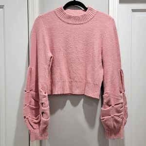 NY&Co 7th Ave Cabbage Sleeve Cropped Pullover Pink
